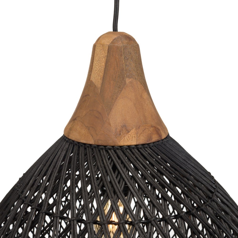 Suspension ''cloche'' 40x40cm en rotin couleur noire et teck — vue 3
