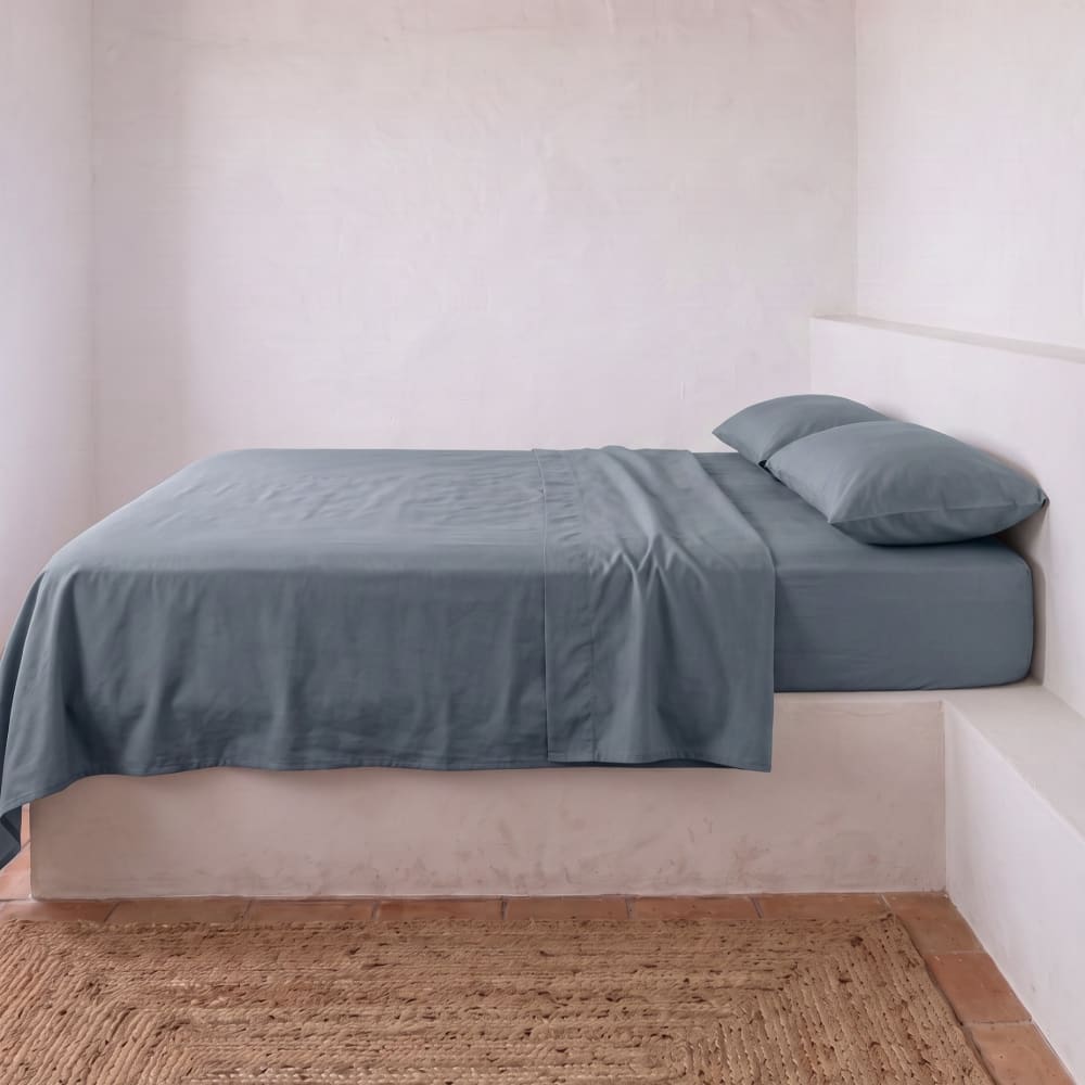 Spannbettlaken aus 100% Baumwolle, Blau 180x200x30cm - Maisons Du
