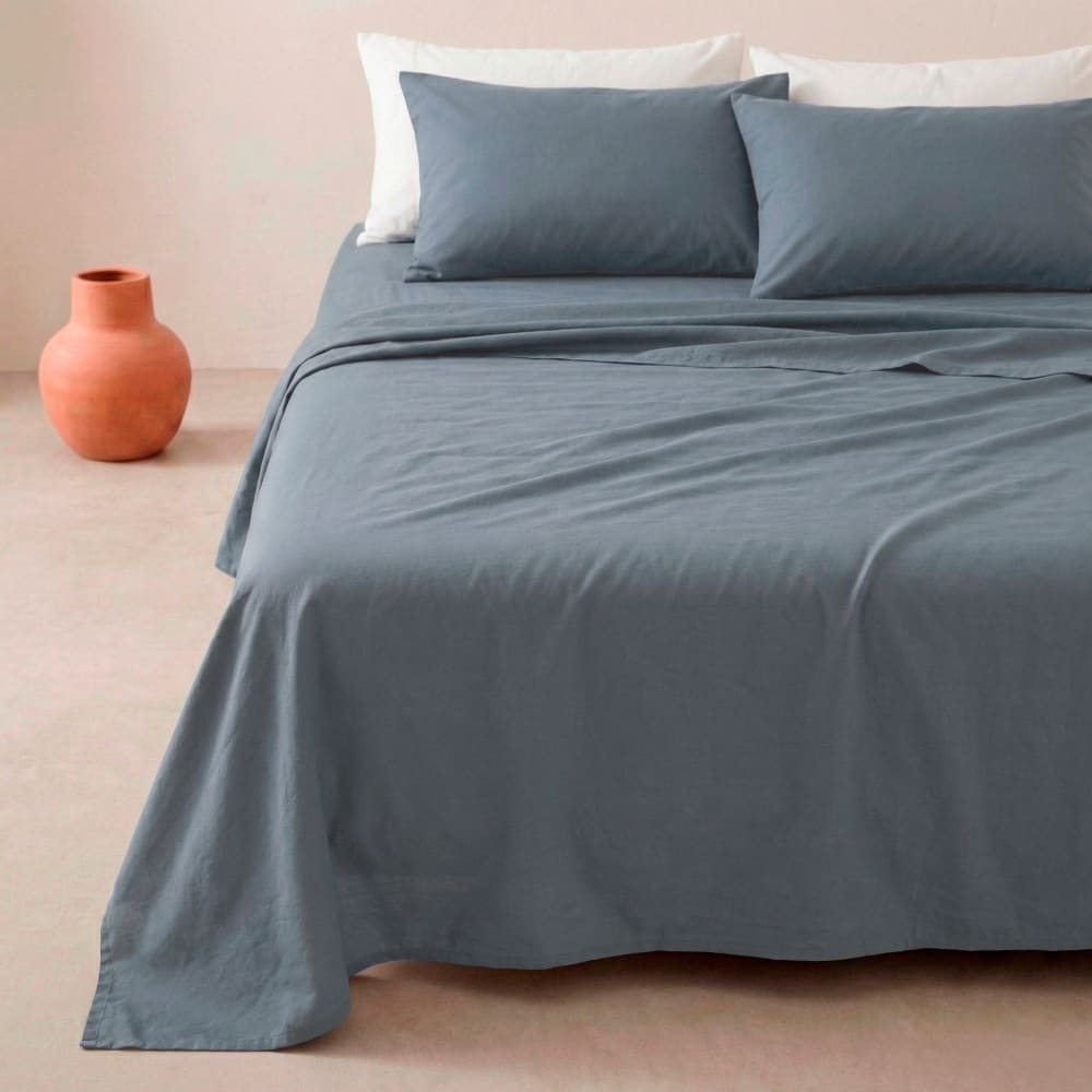 Parure de draps en 100% coton bleu 160x200 + (2)50x90cm