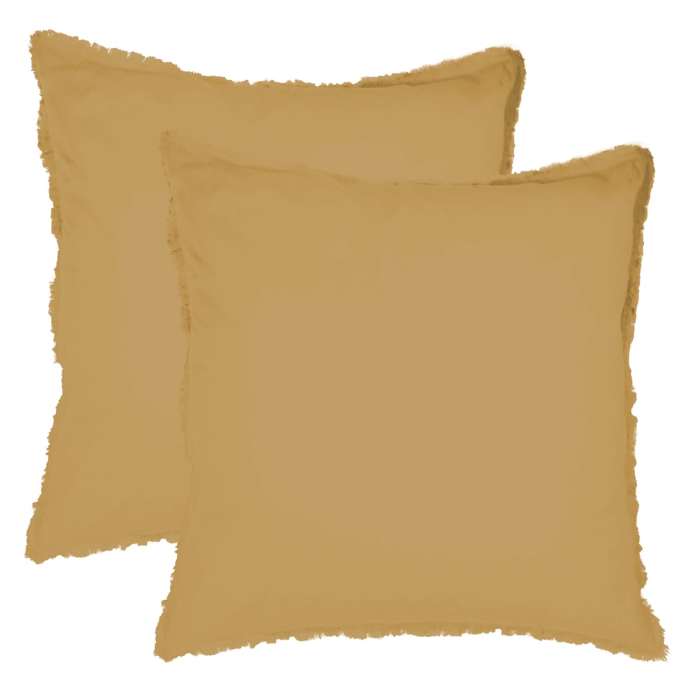 Set de 2 taies d'oreiller unies à franges Miel 65x65cm