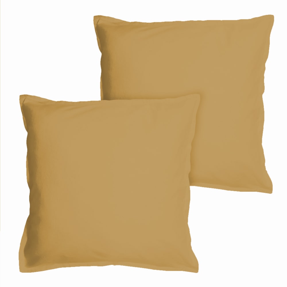 Set de 2 taies d'oreiller unies à volant Miel 65x65cm