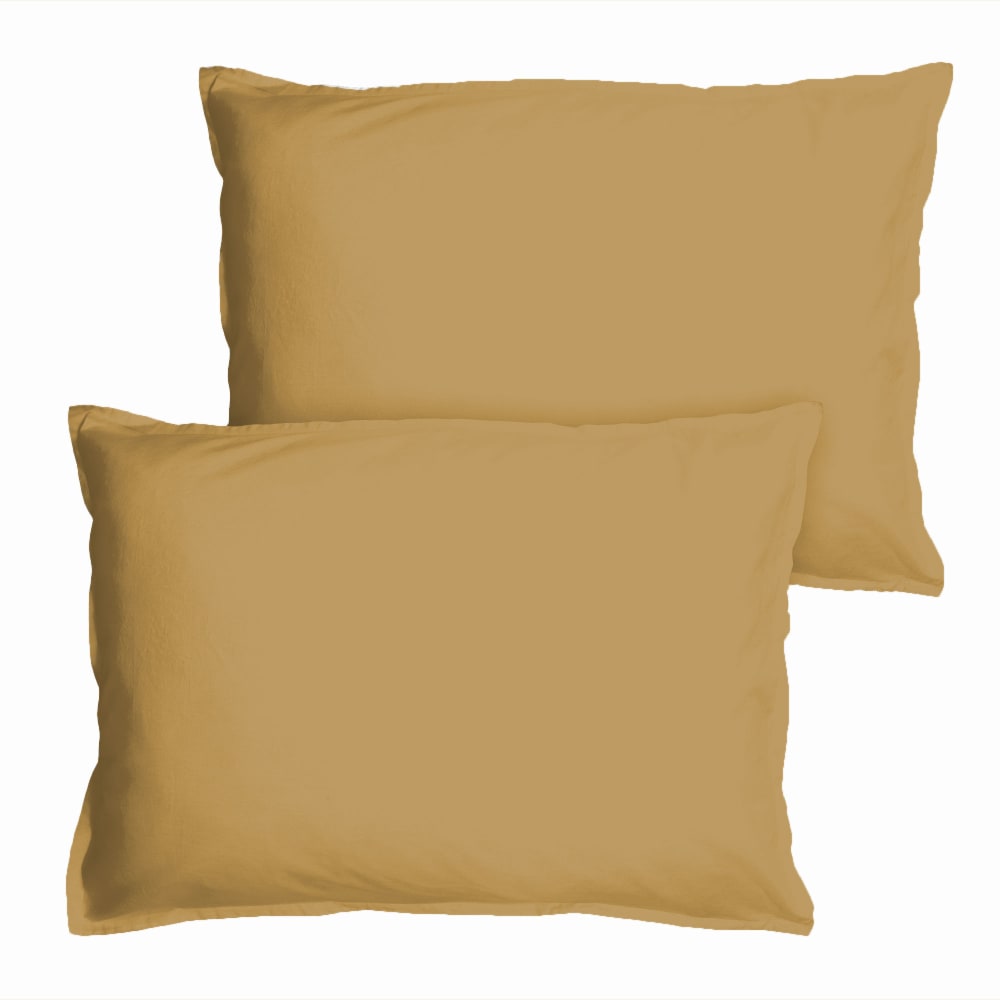 Set de 2 taies d'oreiller unies à volant miel 65x65cm - Maisons du Monde