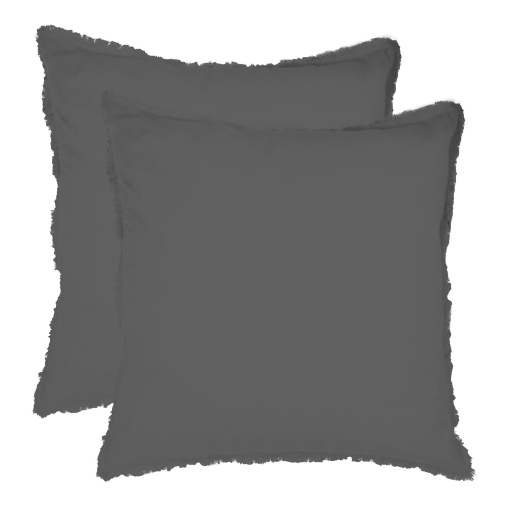Set de 2 taies d'oreiller unies à franges Anthracite 65x65cm