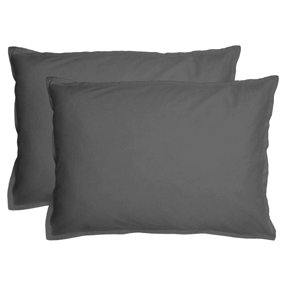 Set de 2 taies d'oreiller unies à volant anthracite 50x70cm - Maisons du Monde
