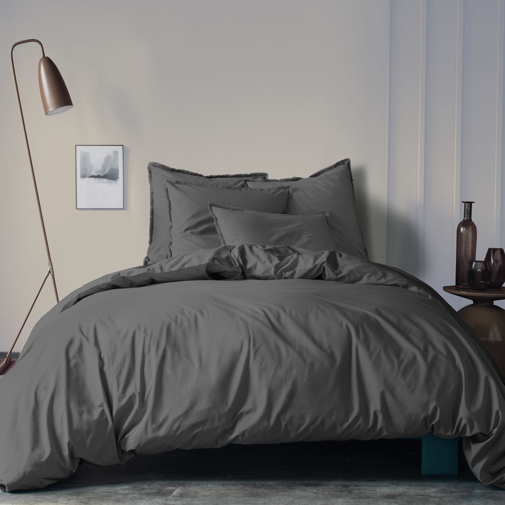 Housse de couette unie en coton Anthracite 260x240cm