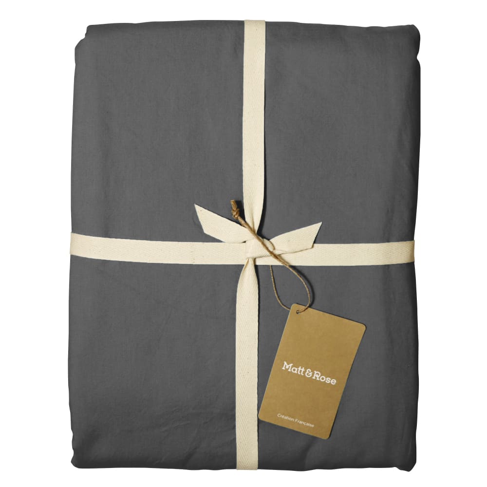 Parure de lit en coton lavé taies volant anthracite 240x220+2x65x65cm - Maisons du Monde