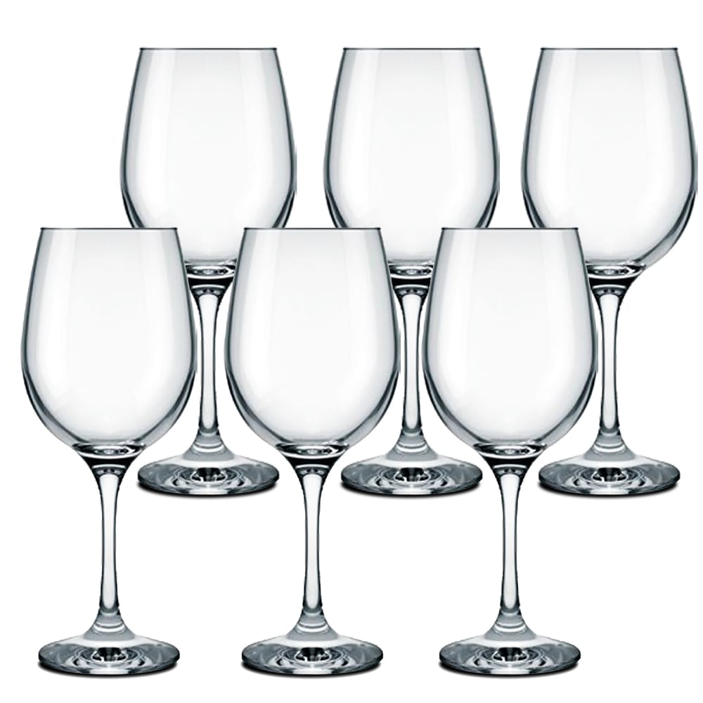 WADIGA Set composé de 6 grands verres à vin en verre. Contenance: 49cl Couleur: Transparent Matière: Verre Dimensions: 9.1x9.1x22.3cm