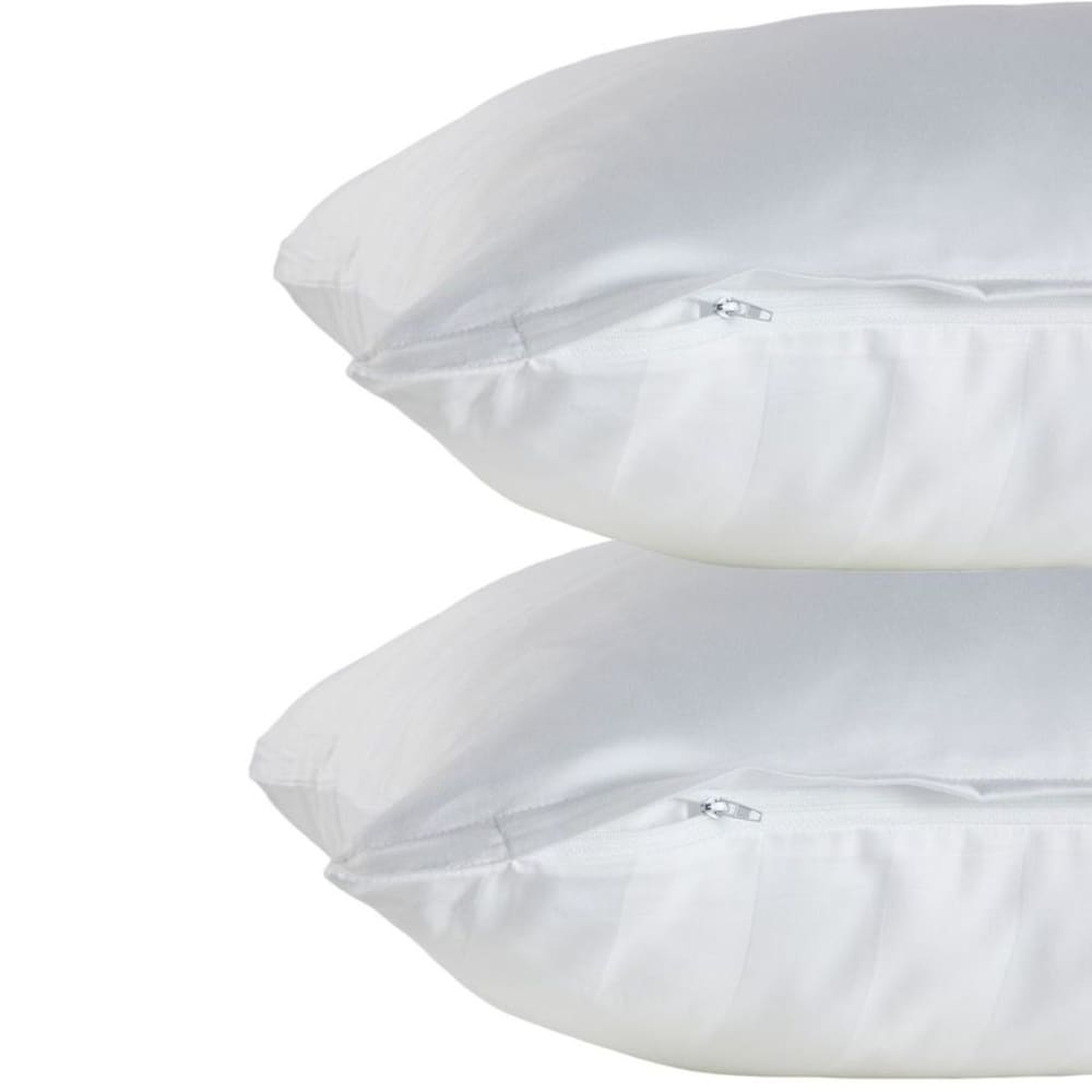 Lot de 2 taies d'oreillers unies satin de coton  40x80 cm Blanc