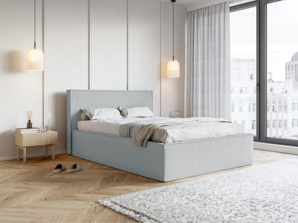 Polsterbett 140x200 mit Chenille-Bezug und Stauraum, Grau -