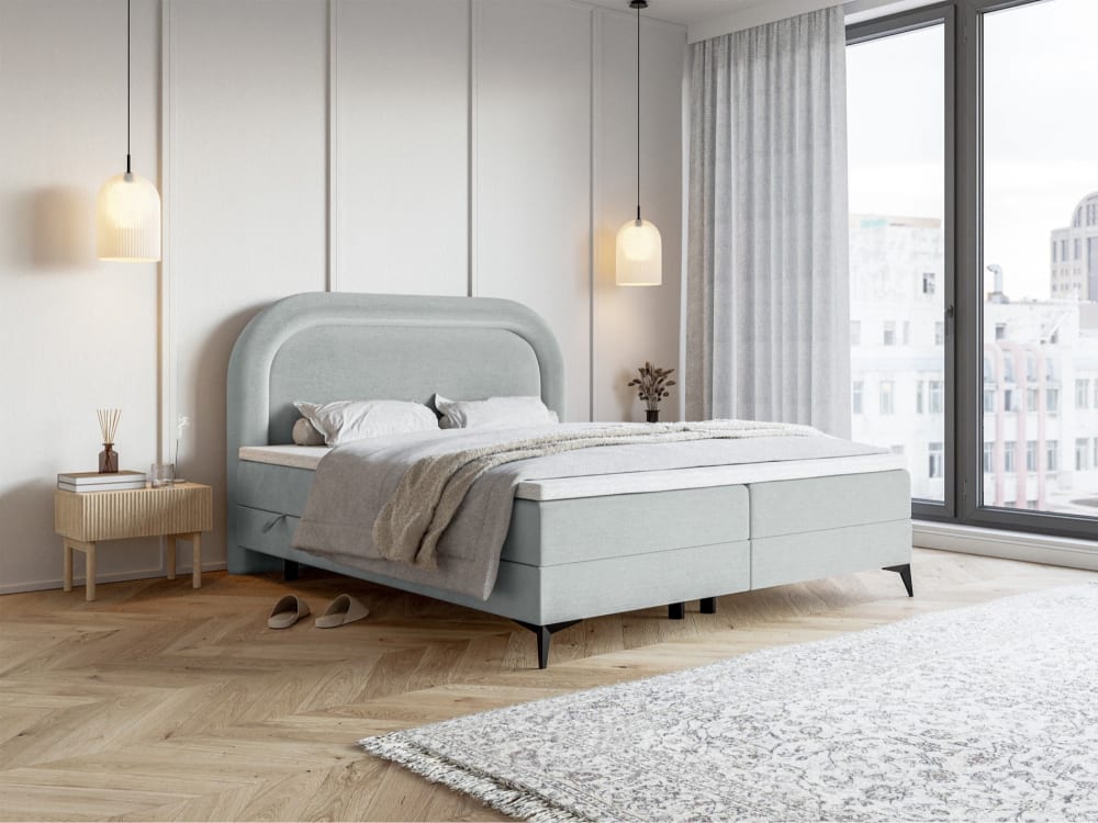 Polsterbett mit Matratze, wasserfestem Samtbezug, hellgrau,