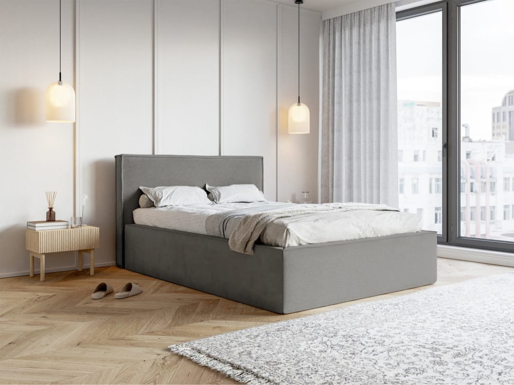 Polsterbett 160x200 mit Samtbezug und Stauraum, Grau - Maisons Du