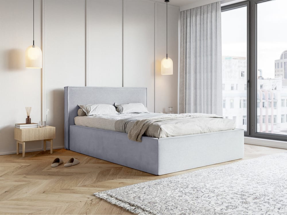 Polsterbett 160x200 mit Samtbezug und Stauraum, Hellgrau -
