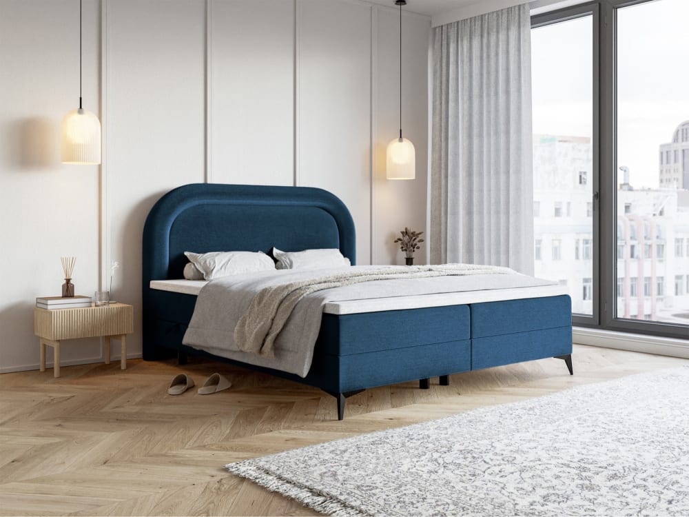 Polsterbett mit Matratze und Samtbezug, dunkelblau, 140x200 cm -