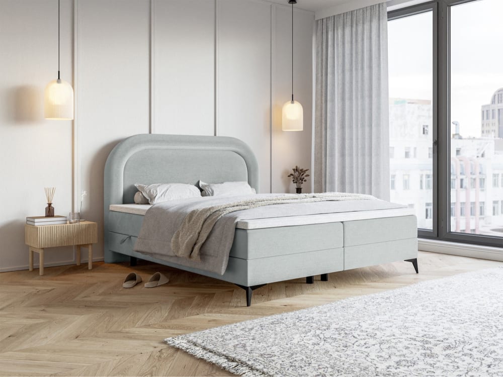 Polsterbett mit Matratze, wasserfestem Samtbezug, hellgrau,