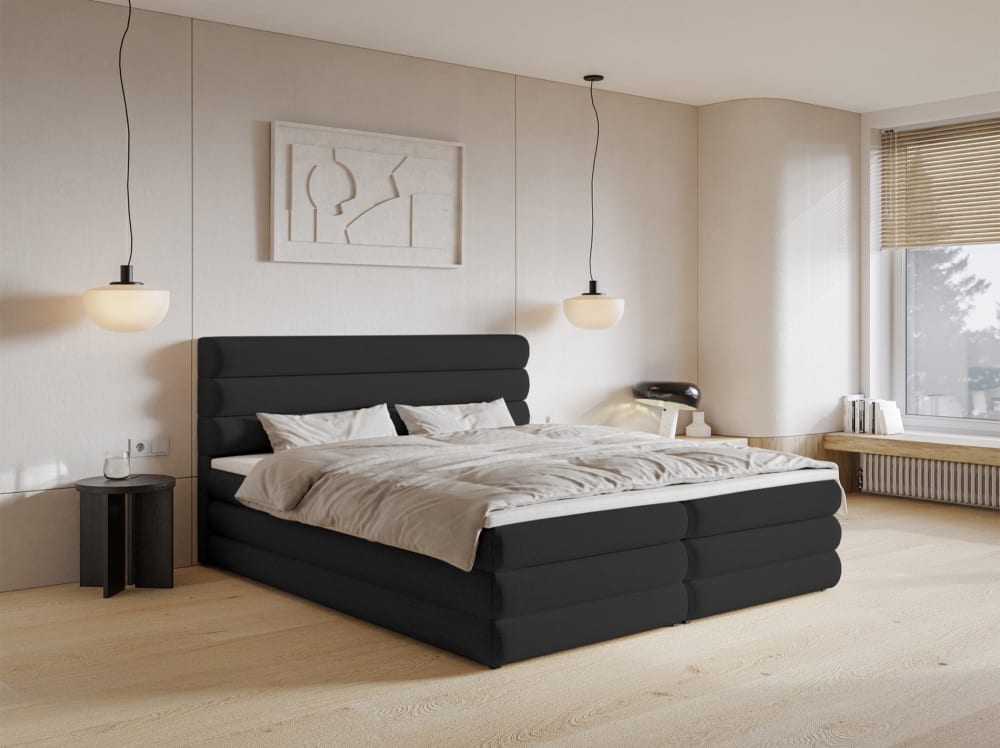 Lit continental 160x200 en tissu chenille noir - Maisons du Monde