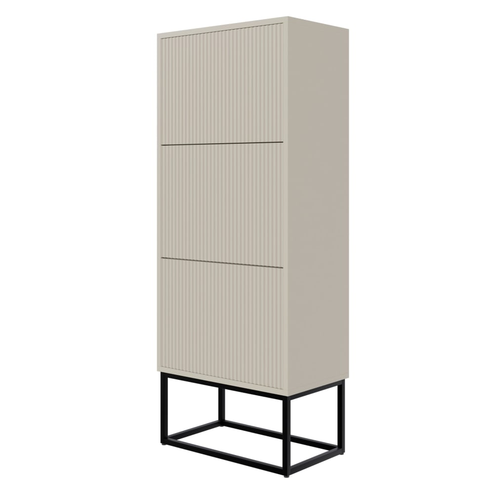 Selsey Schuhschrank mit 3 Klappen, Greige mit schwarzem Metallgestell, 50 cm style modern Taupe Spanplatte