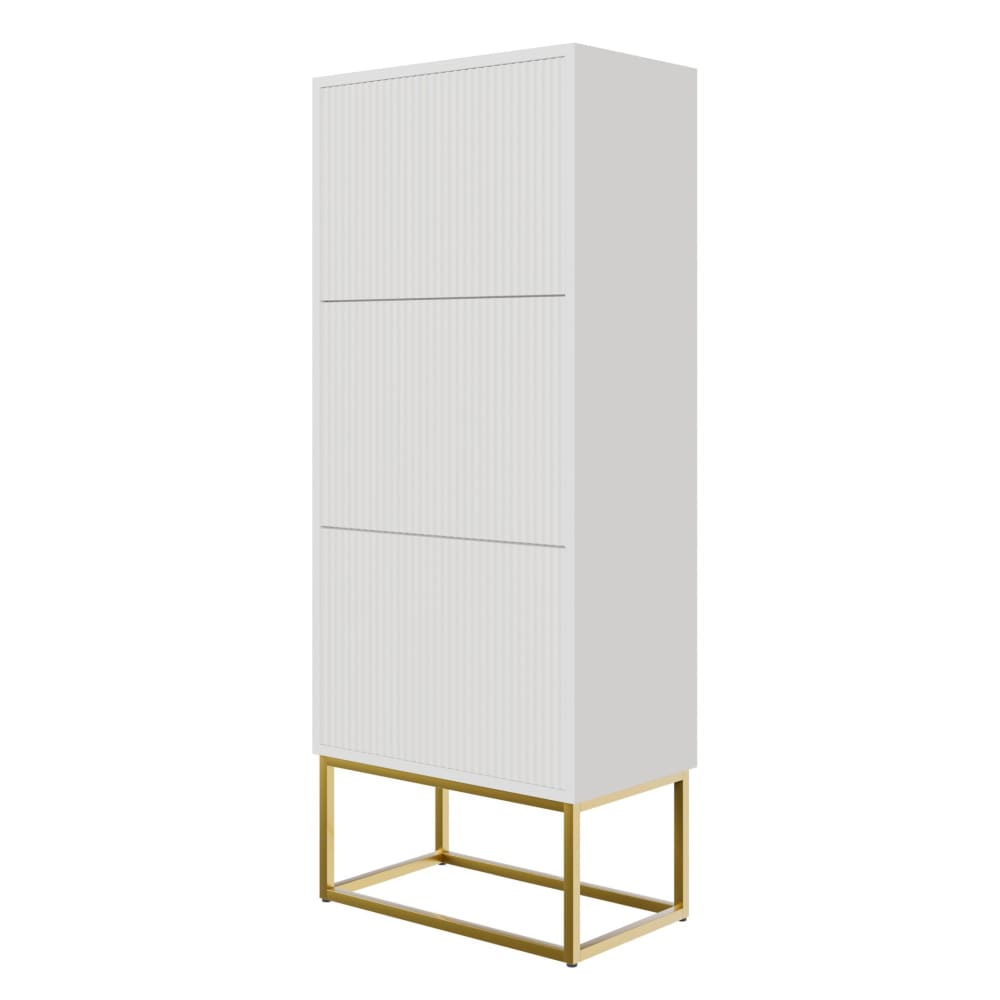 Selsey Schuhschrank mit 3 Klappen, Weiß mit goldenem Metallgestell, 50 cm style modern Weiß Spanplatte
