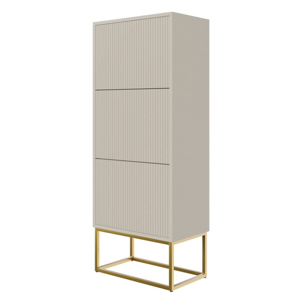 Selsey Schuhschrank mit 3 Klappen, Greige mit goldenem Metallgestell, 50 cm style modern Taupe Spanplatte