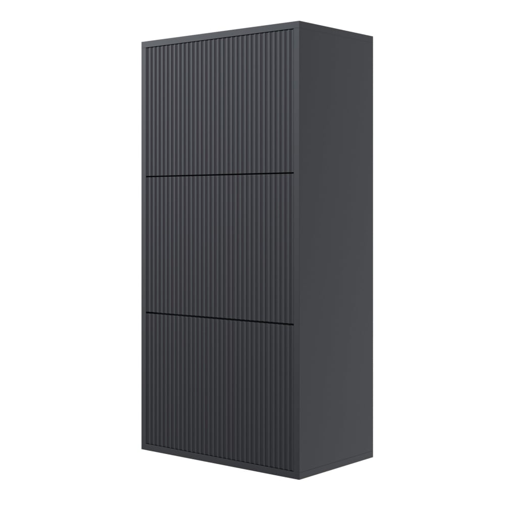 Selsey Wand-Schuhschrank mit 3 Klappen, Schwarz 50 cm style modern Schwarz Spanplatte