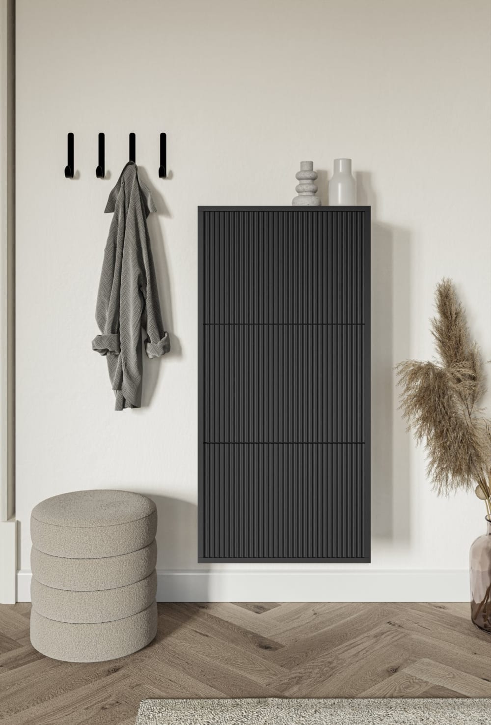 Wand-Schuhschrank mit 3 Klappen, Schwarz 50 cm - Maisons Du Monde