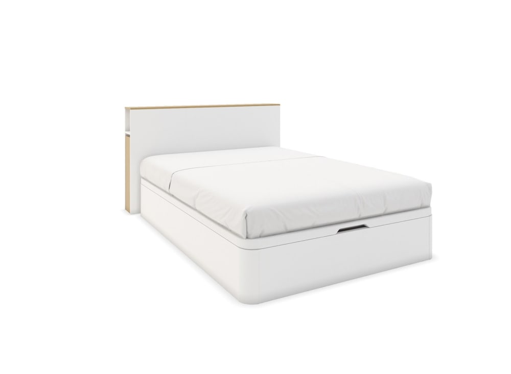 Lit coffre 140x200 avec tête de lit blanc