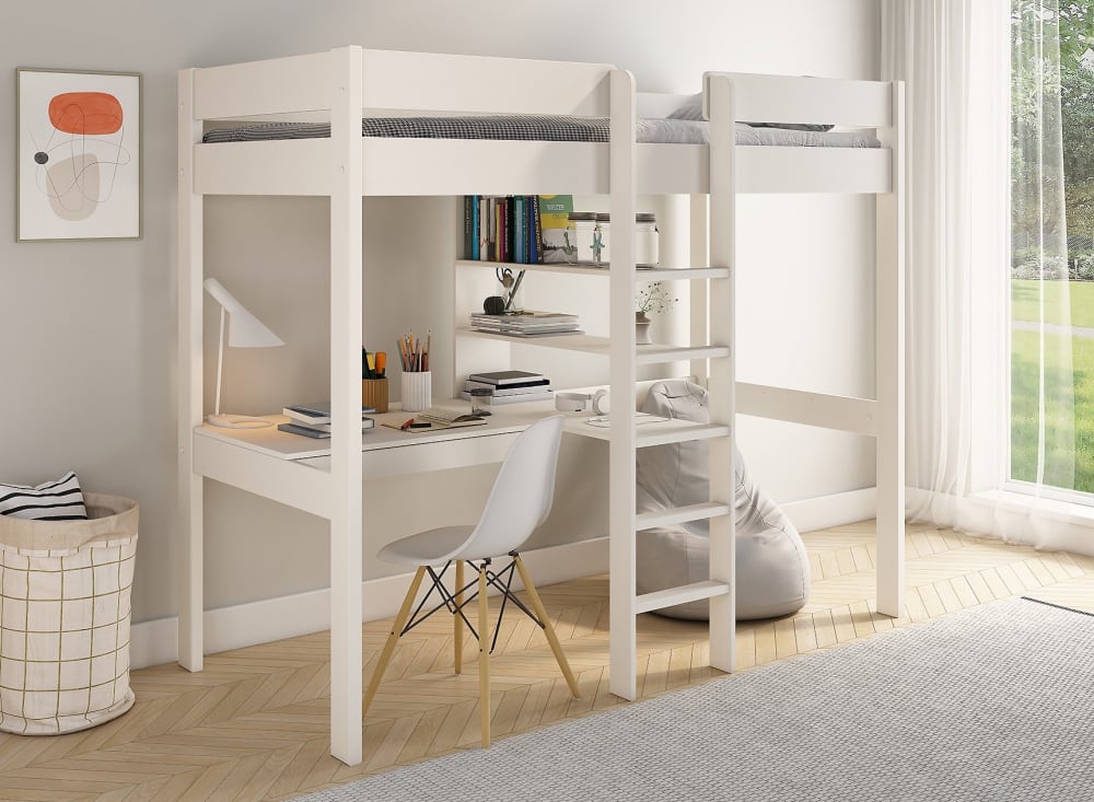 Lit mezzanine avec bureau 90x200 blanc