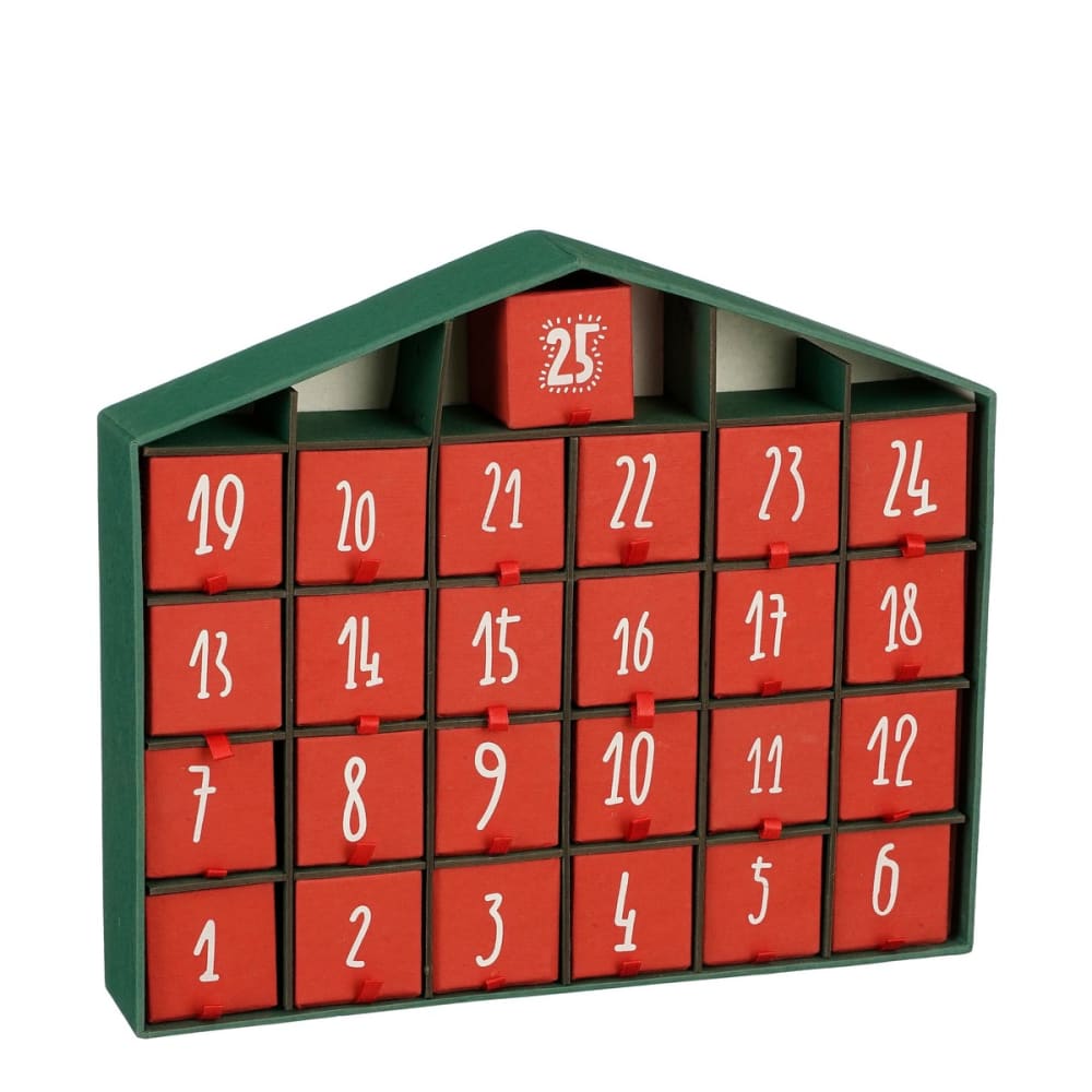 House of Seasons Calendrier de l'avent rouge carton h28xl33xl5cm style classique chic