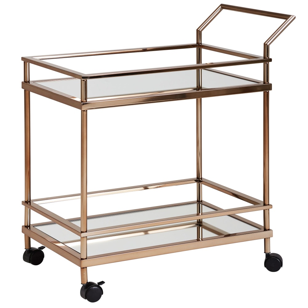 Chariot de service, 2 plateaux verre, doré