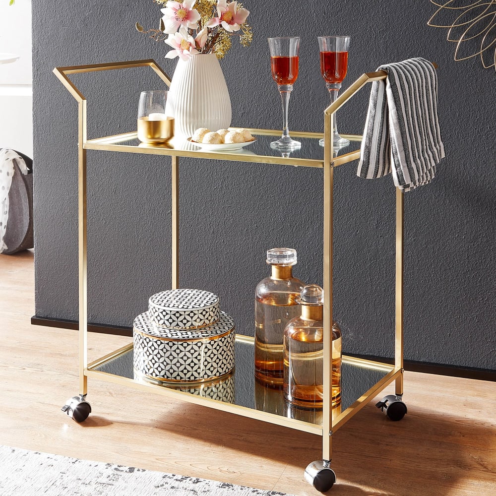 Servierwagen mit zwei Glasscheiben, Gold - Maisons Du Monde