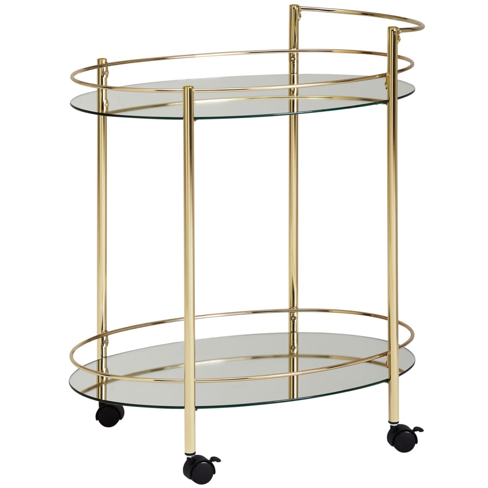 Chariot de service, 2 plateaux verre, doré
