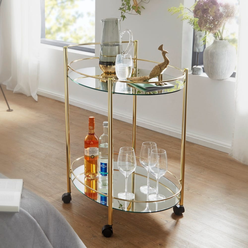 Servierwagen mit zwei Glasscheiben, Gold - Maisons Du Monde