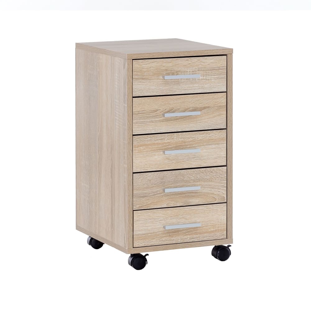 Rollcontainer mit 5 Schubladen aus Spanplatte, Braun