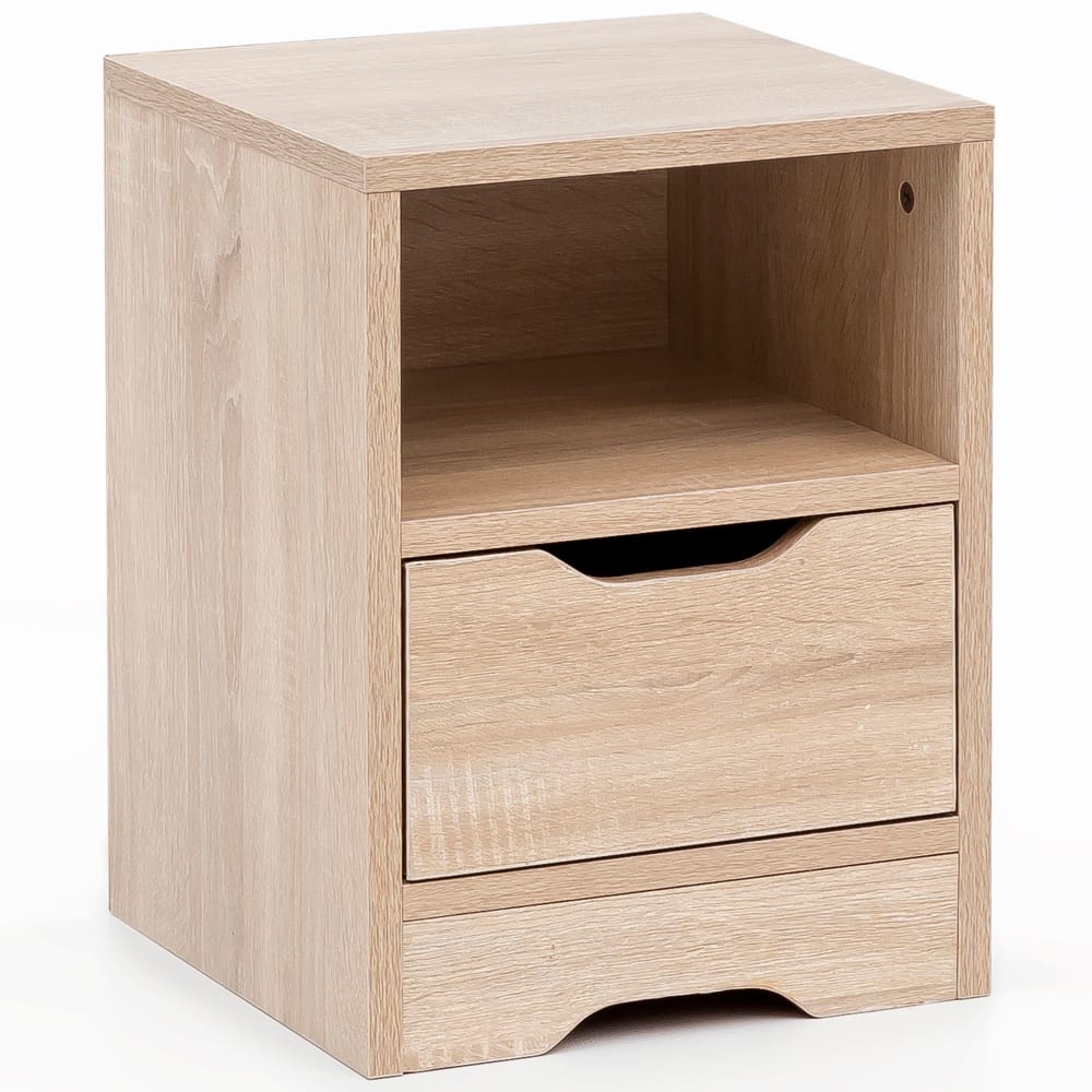 Nachtschrank mit Fach und Schublade aus Spanplatte, Sonoma