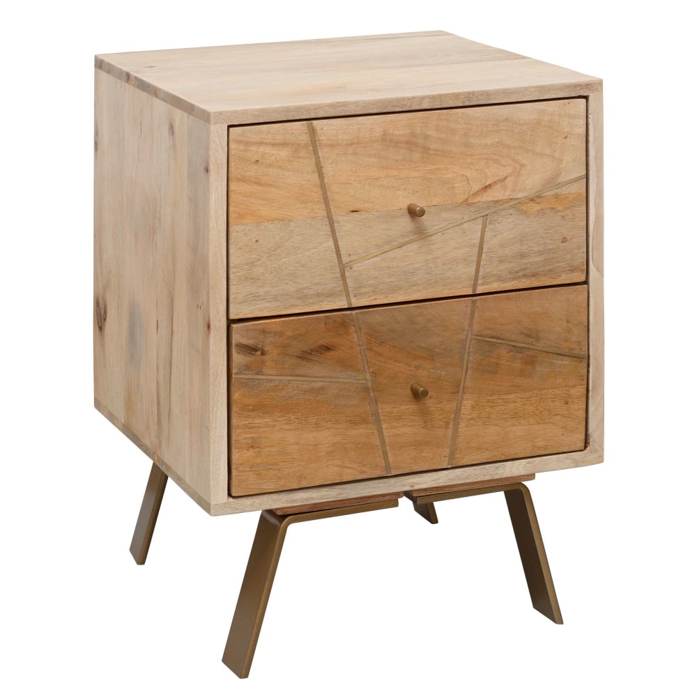 Table de chevet à 2 tiroirs en bois de manguier, marron Table de chevet à 2 tiroirs en bois de manguier, marron