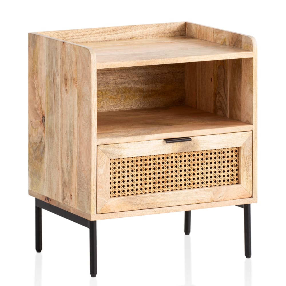 Chevet cannage viennois, tiroir en bois de manguier, marron Chevet cannage viennois, tiroir en bois de manguier, marron