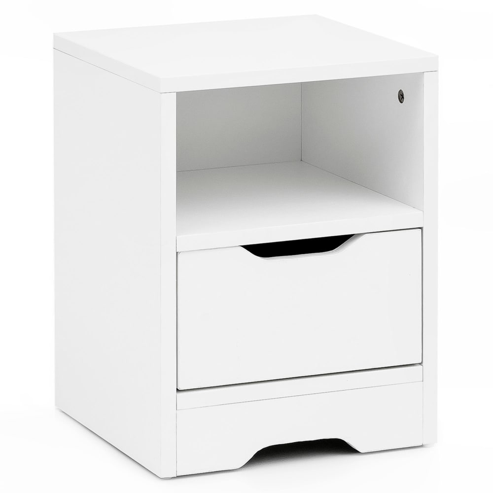 Nachtschrank mit Fach und Schublade aus Spanplatte, Weiß