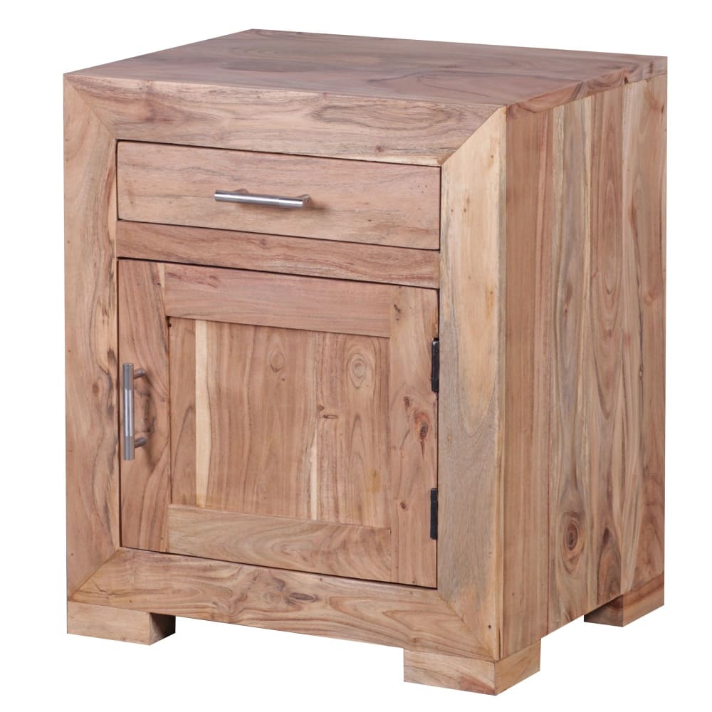 Table de chevet avec tiroir en bois d'acacia, marron Table de chevet avec tiroir en bois d'acacia, marron