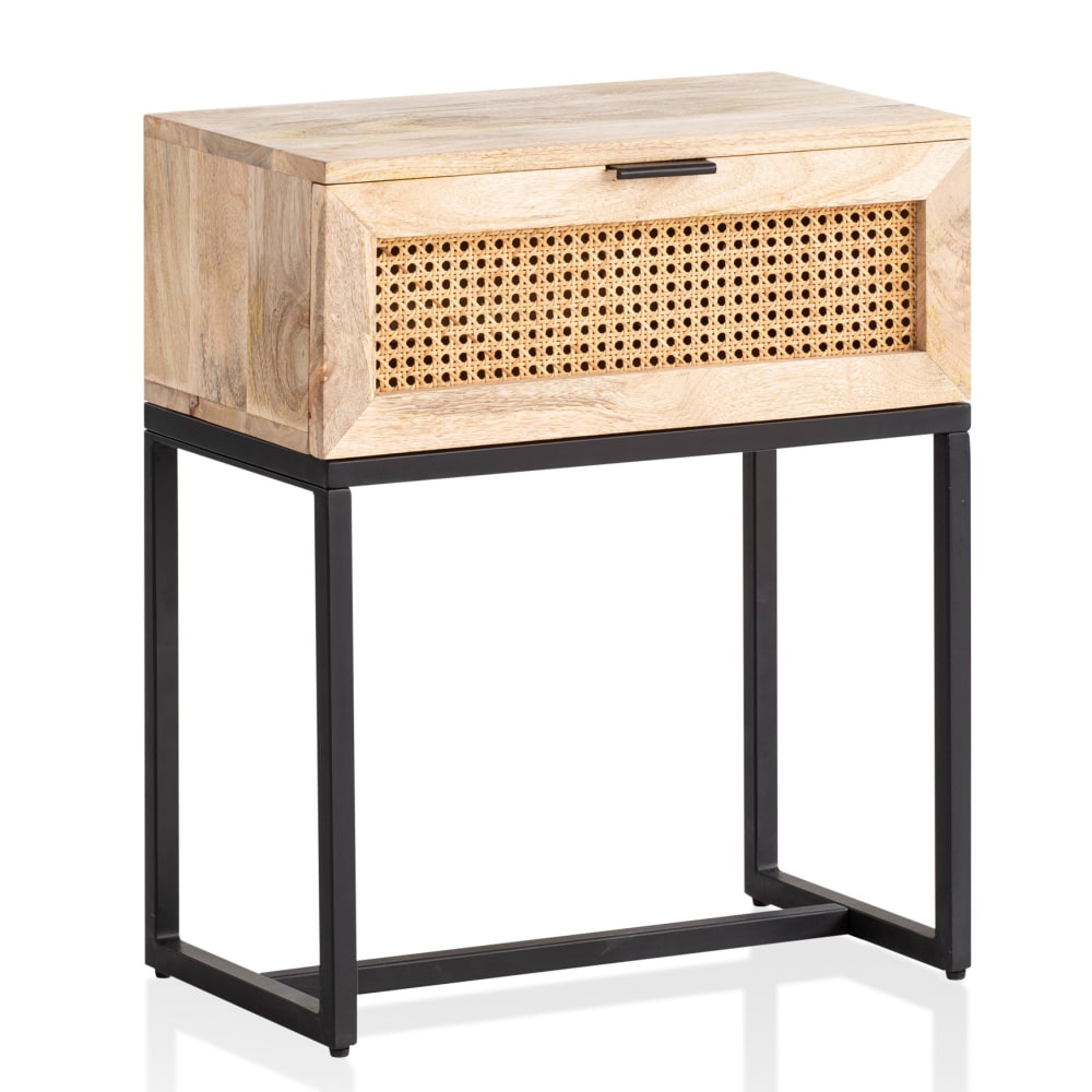 Chevet cannage viennois, tiroir en bois de manguier, marron Chevet cannage viennois, tiroir en bois de manguier, marron