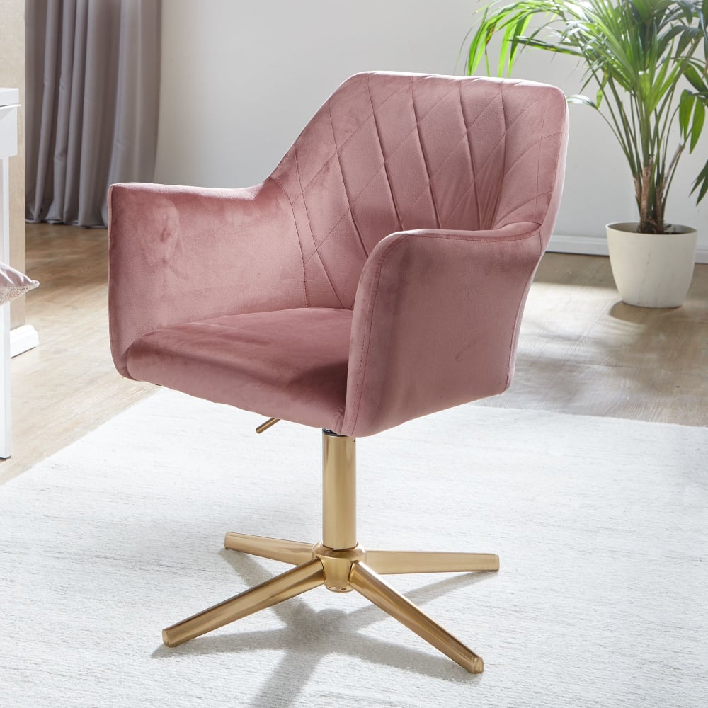 Bürostuhl höhenverstellbar aus Samtstoff, Rosa - Maisons Du Monde