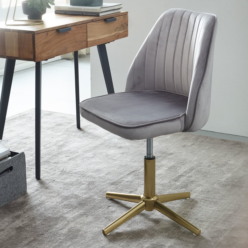 Bürostuhl höhenverstellbar aus Samtstoff, Grau - Maisons Du Monde