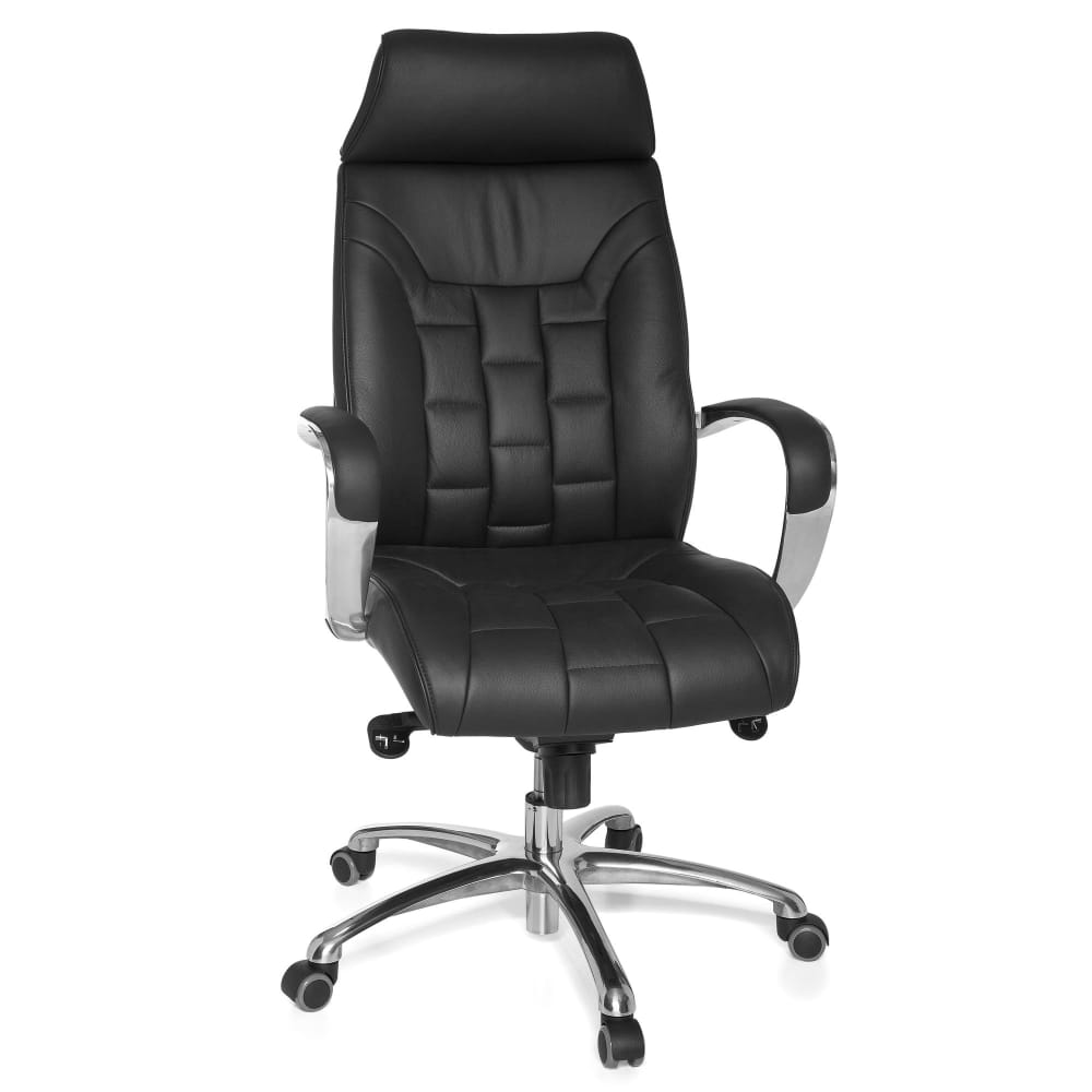 FineBuy Chefsessel höhenverstellbar aus Leder, Schwarz style modern Schwarz Leder