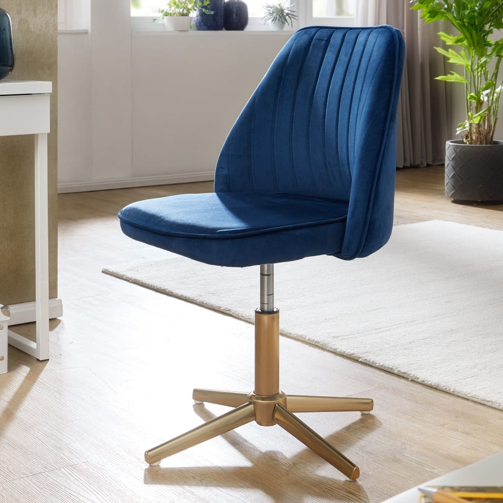 Bürostuhl höhenverstellbar aus Samtstoff, Blau - Maisons Du Monde
