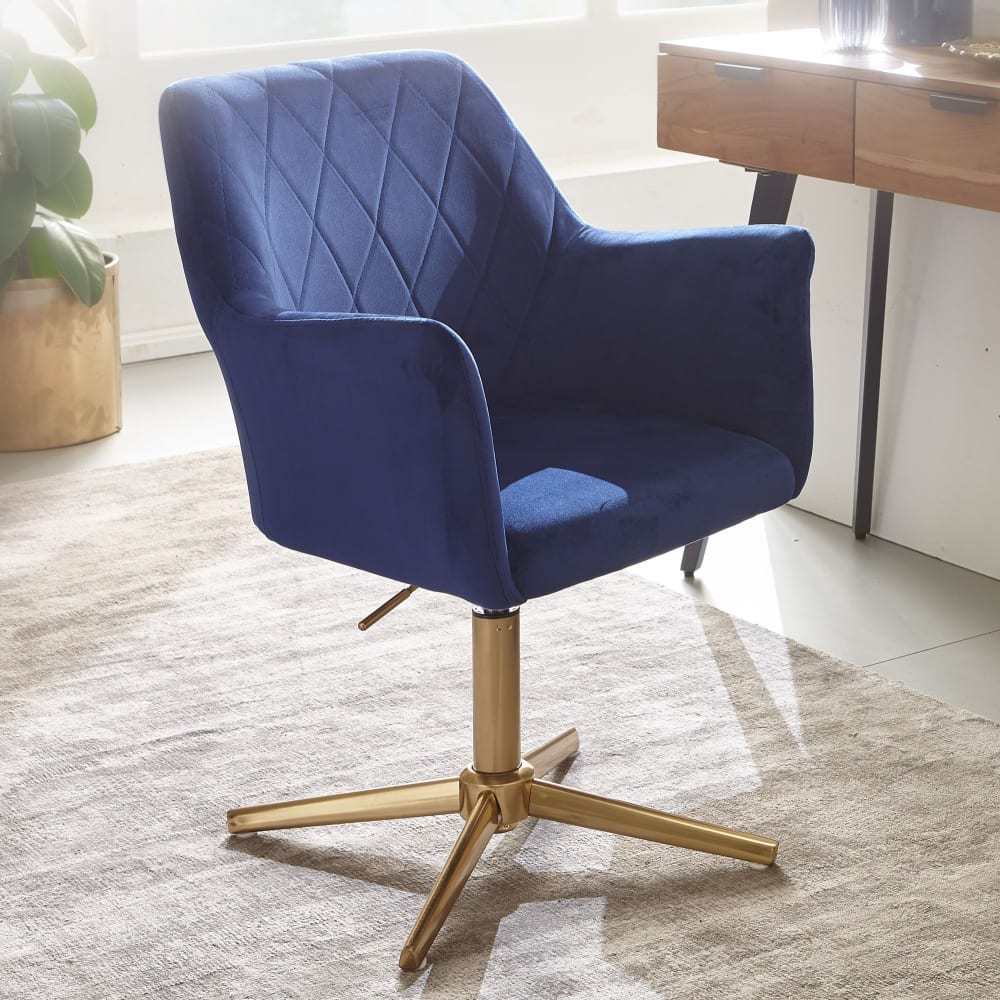 Bürostuhl höhenverstellbar aus Samtstoff, Blau - Maisons Du Monde