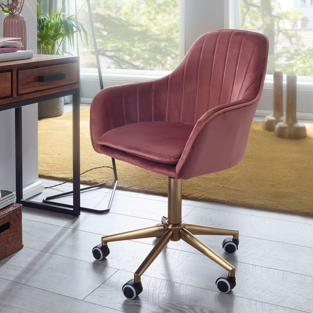 Schalenstuhl höhenverstallbar aus Samtstoff, Rosa - Maisons Du