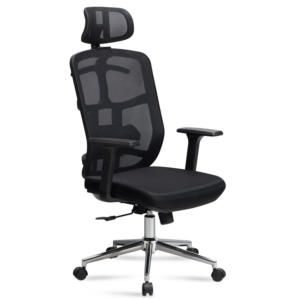 FineBuy Bürostuhl mit Kopfstütze aus Stoff, Schwarz style modern Schwarz Stoff