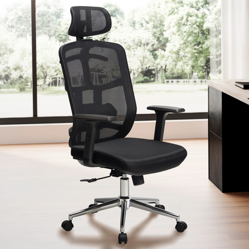 Bürostuhl mit Kopfstütze aus Stoff, Schwarz - Maisons Du Monde