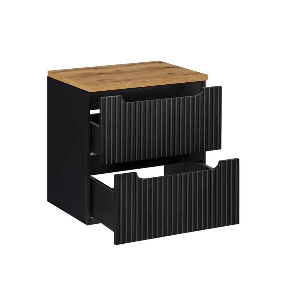 Waschtisch 60cm 2 Schubladen Melamin Schwarz und Holz - Maisons
