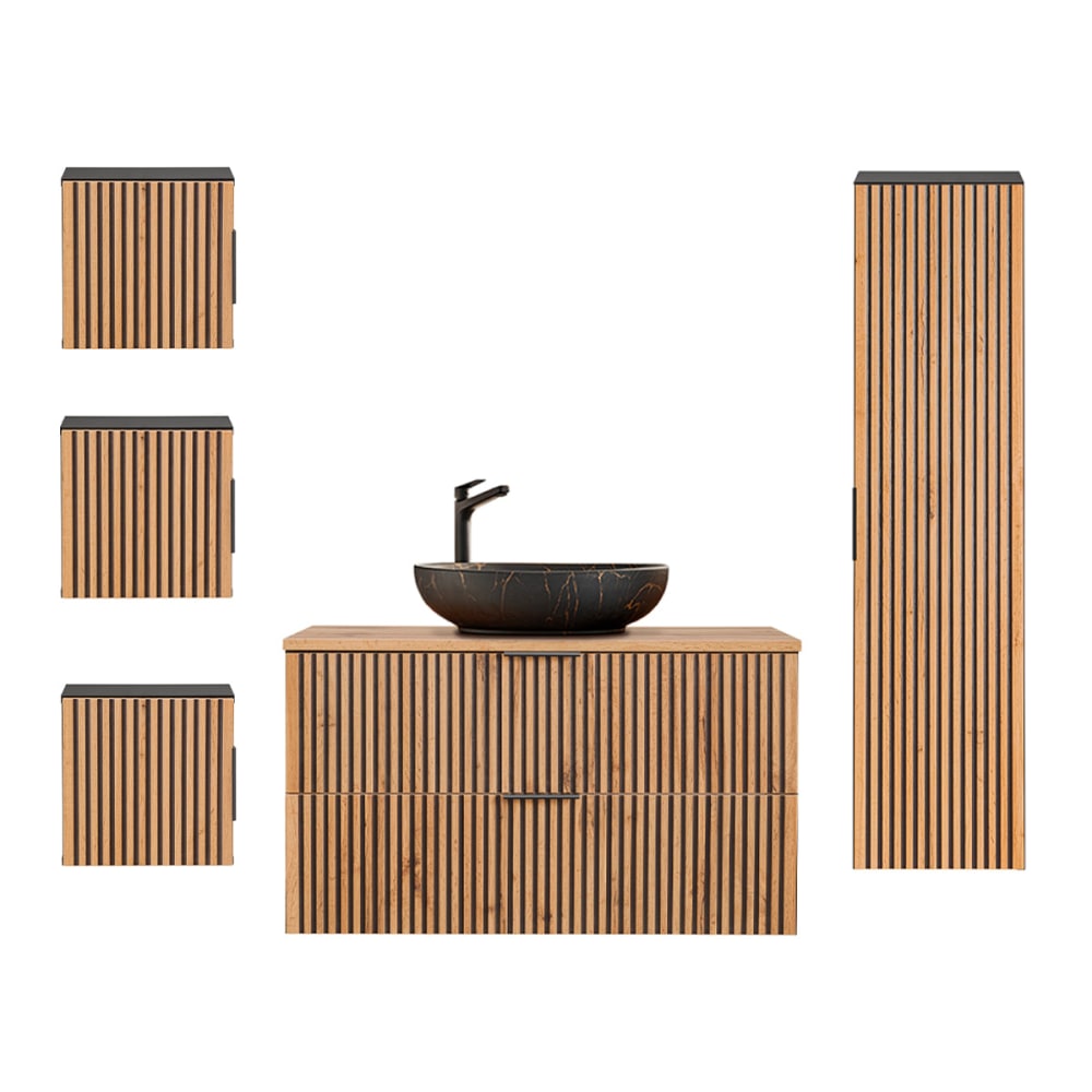 Ensemble meuble simple vasque 100cm panneaux mélaminé et mdf noir Ensemble meuble simple vasque 100cm panneaux mélaminé et mdf noir