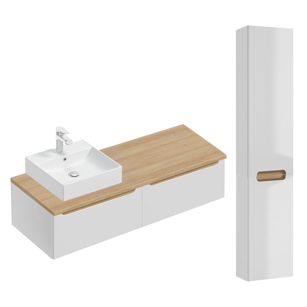 Petits meubles Ensemble meuble simple vasque 120cm panneaux mdf et mélaminé blanc Blanc Panneau De Particules - 120x33x46cm