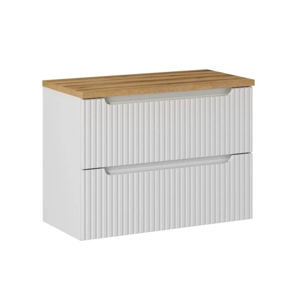 Petits meubles Waschtisch 80cm 2 Schubladen Melamin Weiß und Holz Weiß Spanplatte